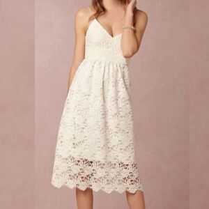 SAYLOR White Ivory Lace Silk Midi Dress